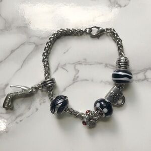 Silver & Black Fashion Charm Bracelet